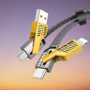 4-in-1 PD 27W Metal USB to Type-C Fast Charging Cable (1.5m) – Black & Yellow